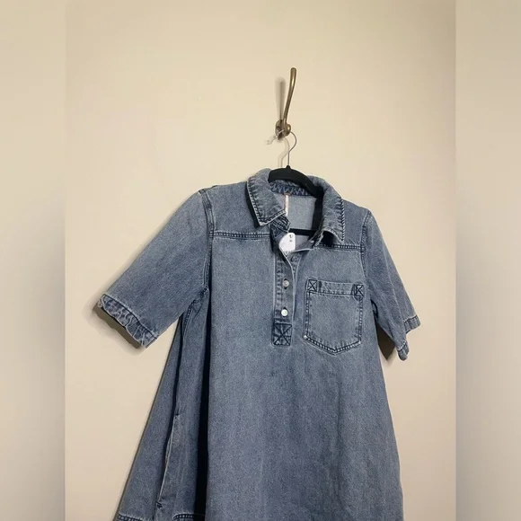 Free People Remino Denim Mini Dress in Ocean Blue - Picture 6 of 9